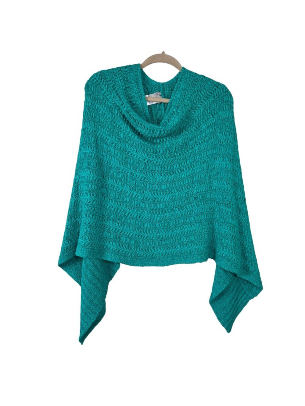 Chico's Convertible Poncho Wrap Size L/XL Turquoise Teal Open Knit Casual Cowl